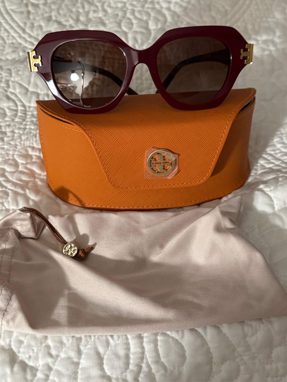 Tory Burch Burgundy Cat-Eye Sunglasses with Orange Case 51mm